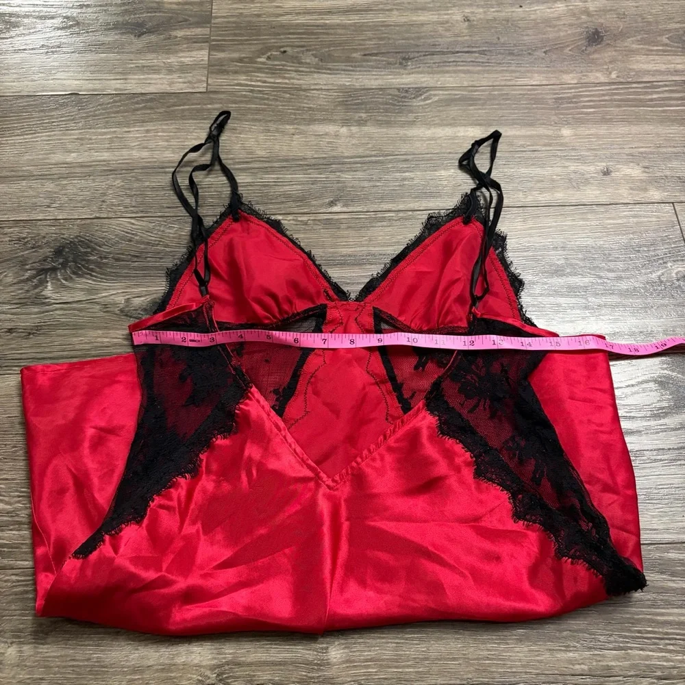 Y2K La Senza European Vintage Satin & Lace Panel Slip Dress (Red/Black) S
